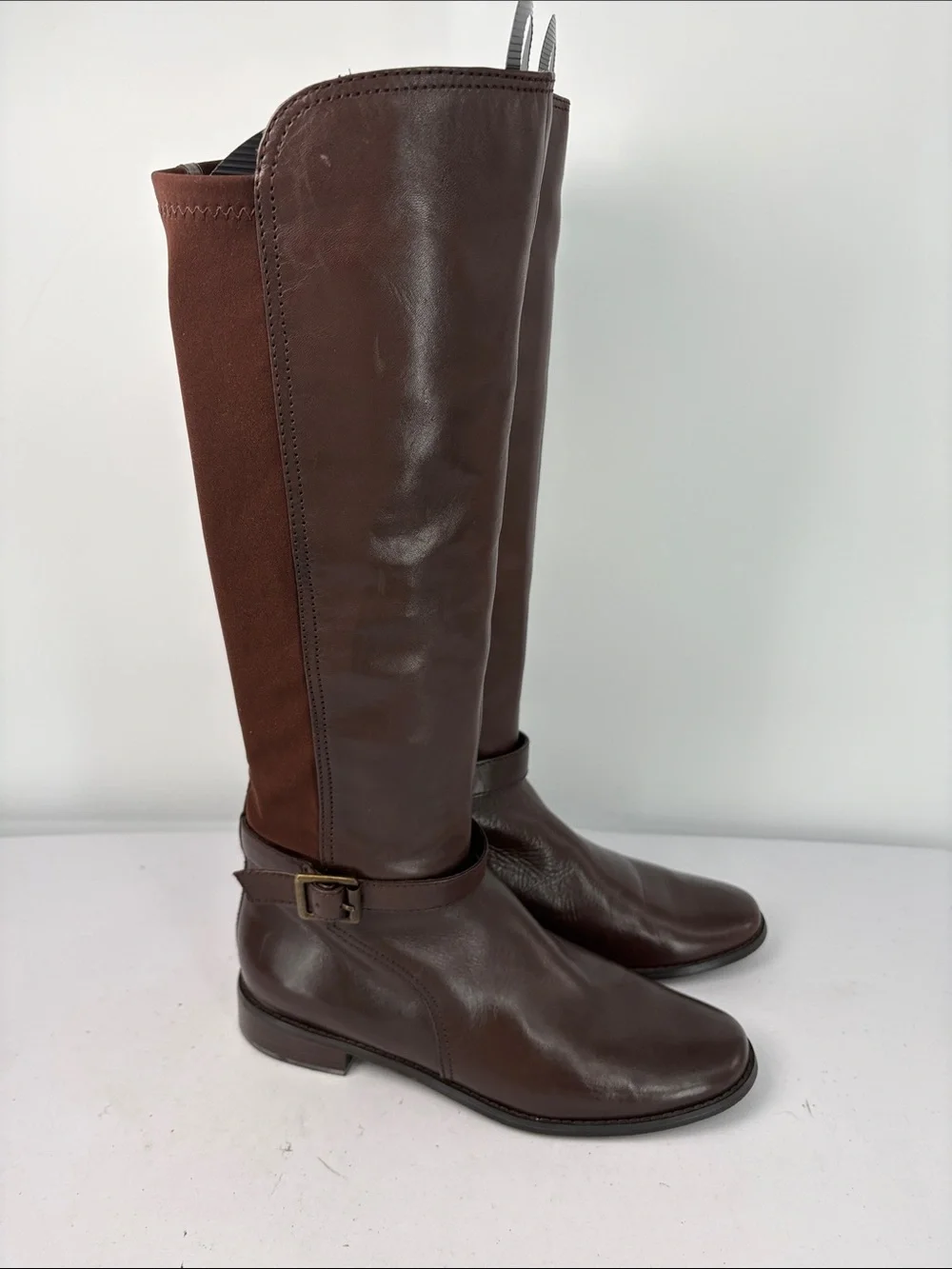 🧠 Anne Klein leather Brown to-the-Knee Riding Boots with back elastic panel